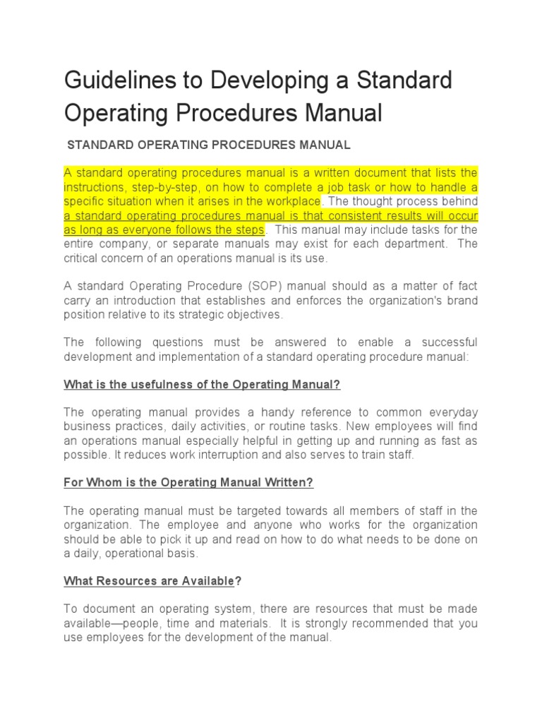 Standard Operating Procedures Manual | PDF | Employment | Business Process