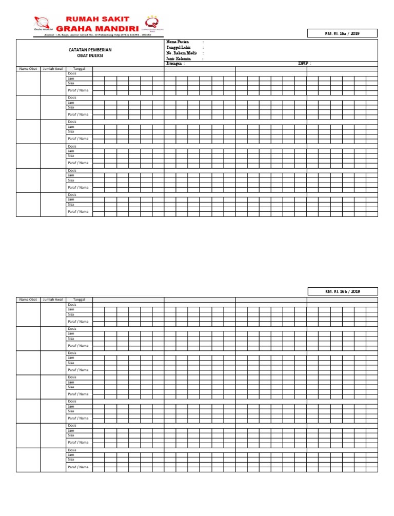 RM. RI. 16a 2019 - Catatan Pemberian Obat Injeksi | PDF