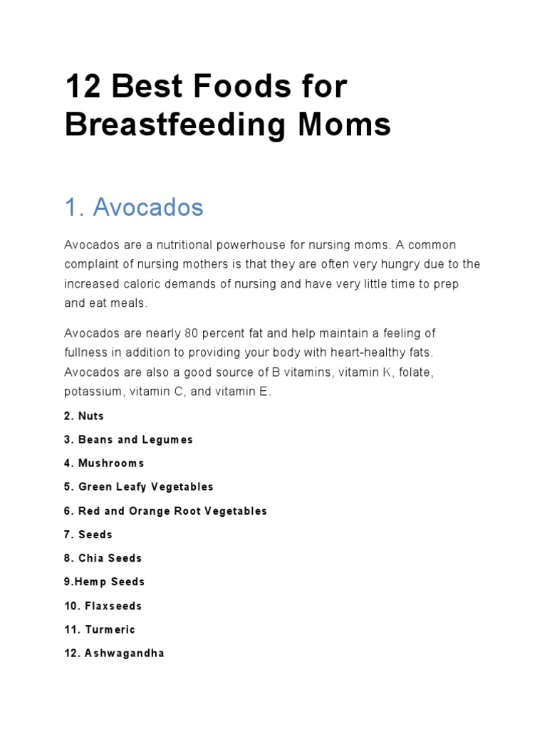 12 Best Foods For Breastfeeding Moms PDF Vegetables Foods