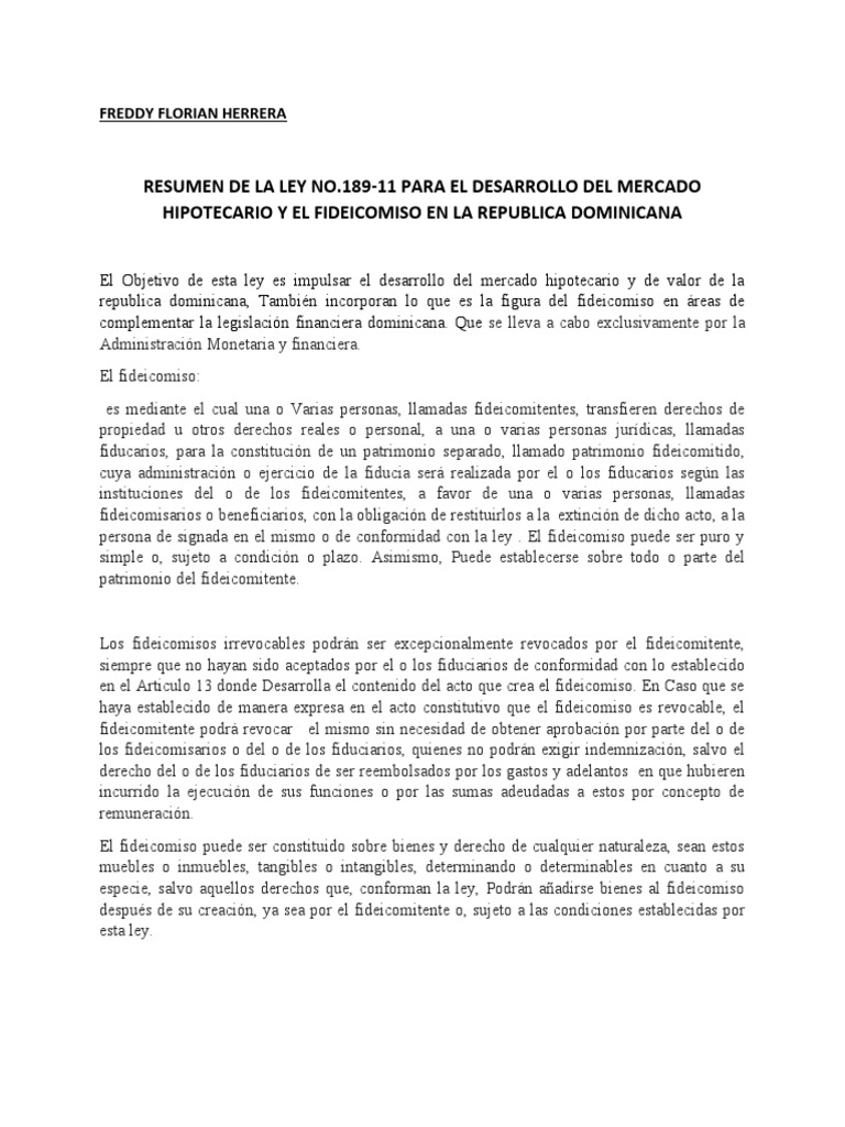 Ley 189-11: Fideicomiso en RD | PDF | Ley de fideicomiso | Ley de Propiedad