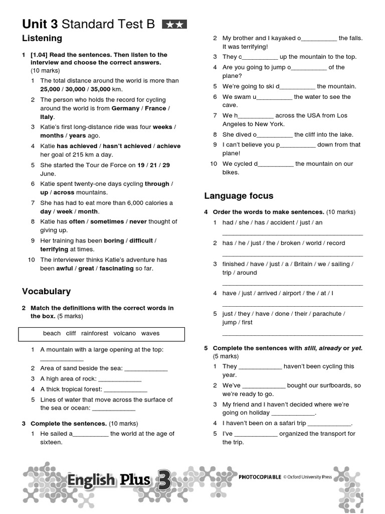 Unit 3 Standard Test B Listening Download Free Pdf Sea