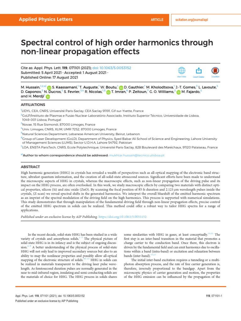 Control of HHG via Non-linear Effects | PDF | Dispersion (Optics) | Laser
