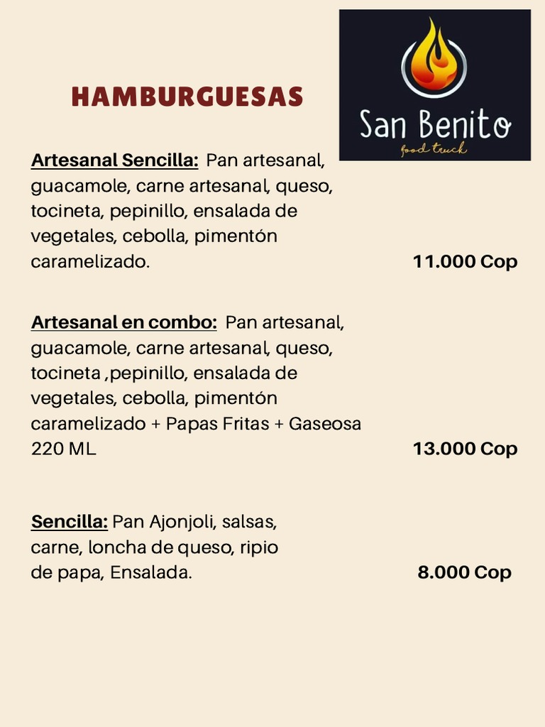 San Benito Food Truck PDF Comida regional y étnica Carne