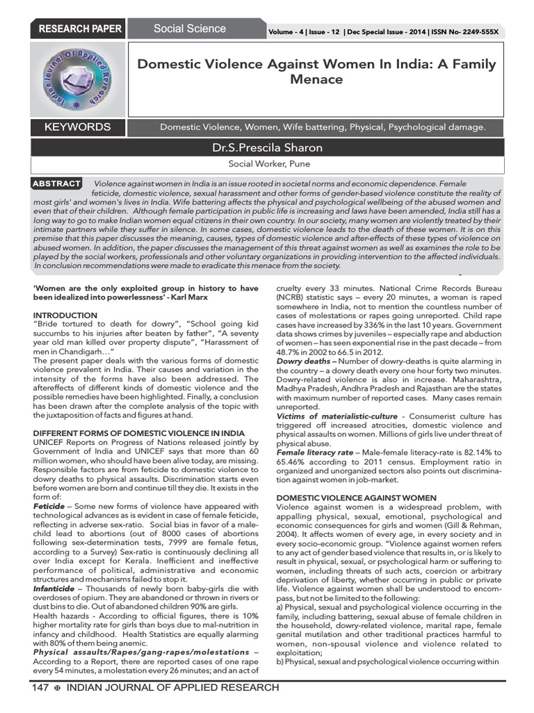 Domestic Violence Against Women in India | PDF | Domestic Violence ...