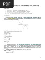 Module 5: Quadratic Equations in One Variable: Objectives