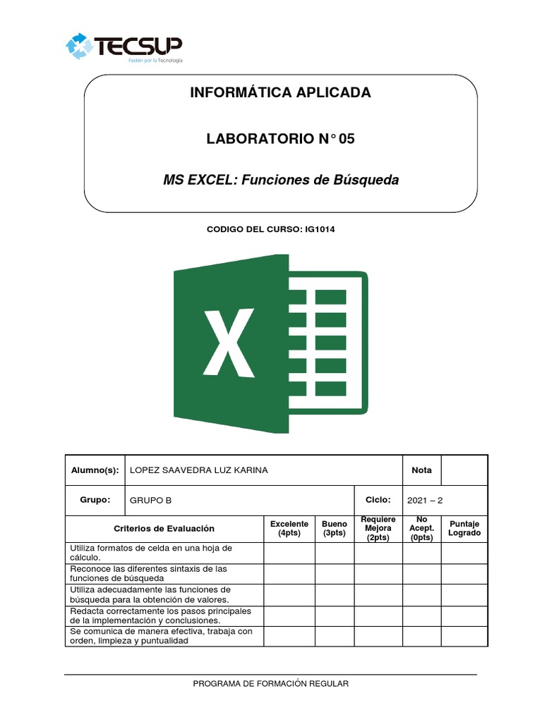 Lab05 - Excel | PDF | Microsoft Excel | Laboratorios