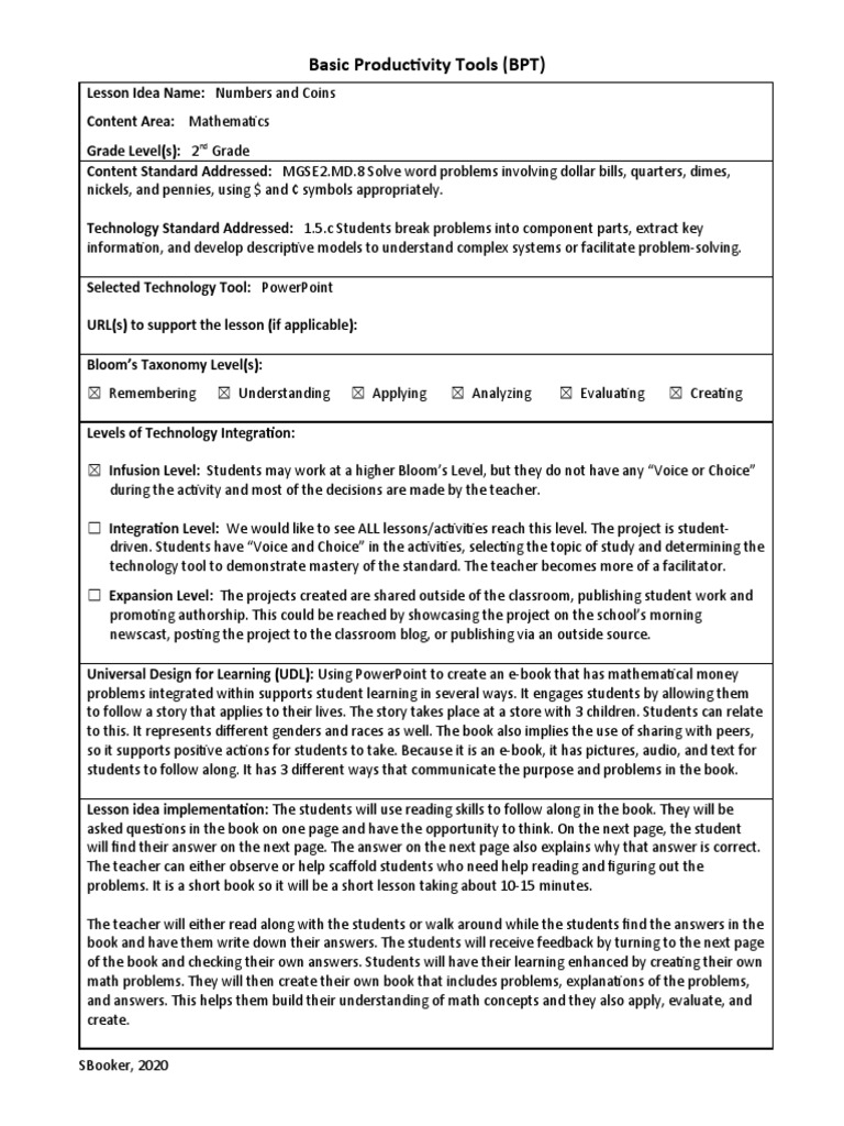 2nd Grade Money Math Lesson Plan | PDF | Books | Reflective Practice