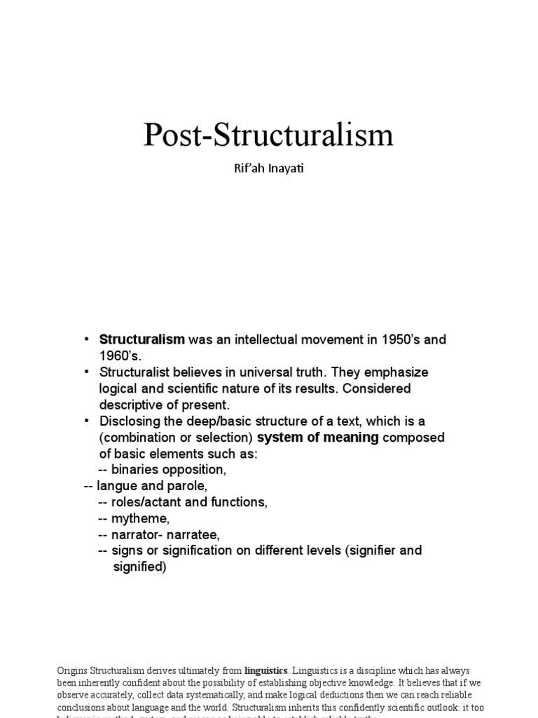 Post Structuralism PDF Metaphilosophy Western Philosophy