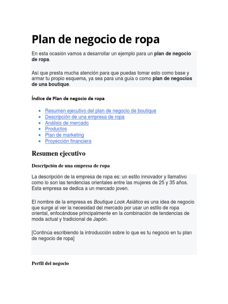 Plan de Negocio de Boutique | PDF | Moda | Ropa