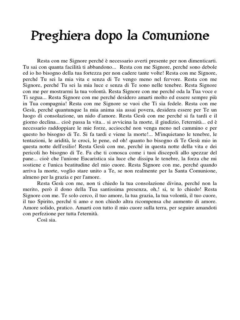 Preghiera Dopo La Santa Comunione Preghiera Dopo La Comunione | PDF