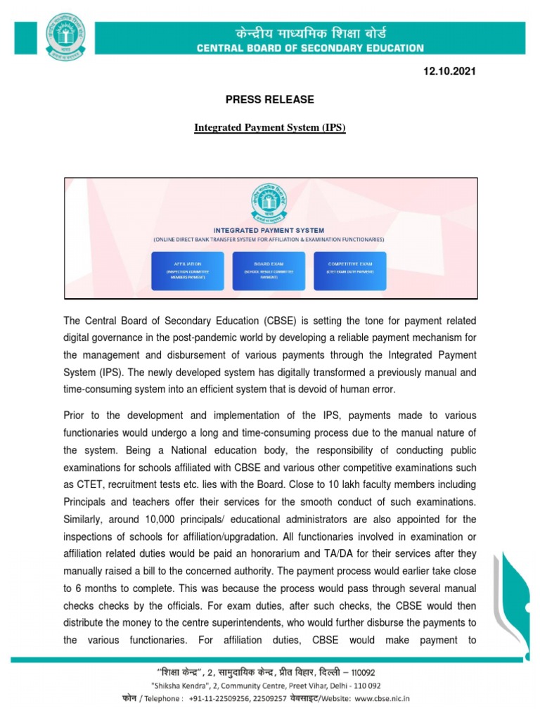 CBSE Launches Integrated Payment System | PDF | Payments | Test ...