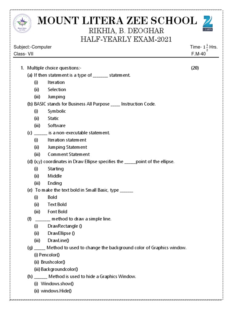 Class 7 Half Yarly Computer MLZ | PDF | Animation | Computing