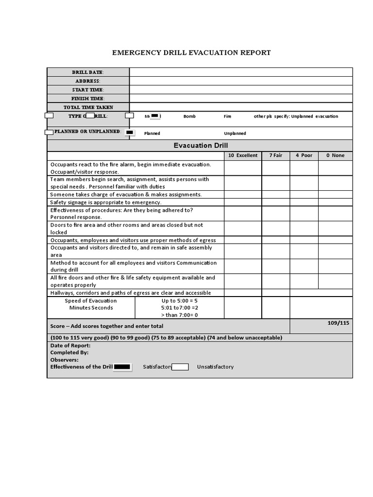 Emergency Evacuation Drill Report | PDF