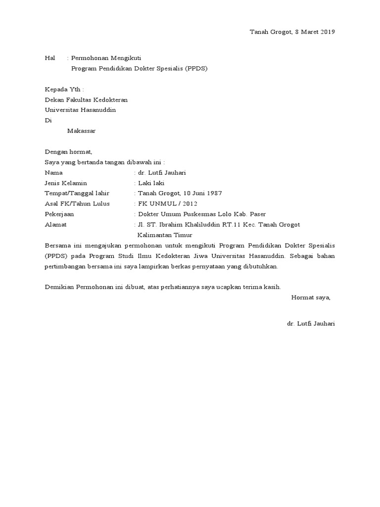 Surat Permohonan Dekan Unhas Pdf