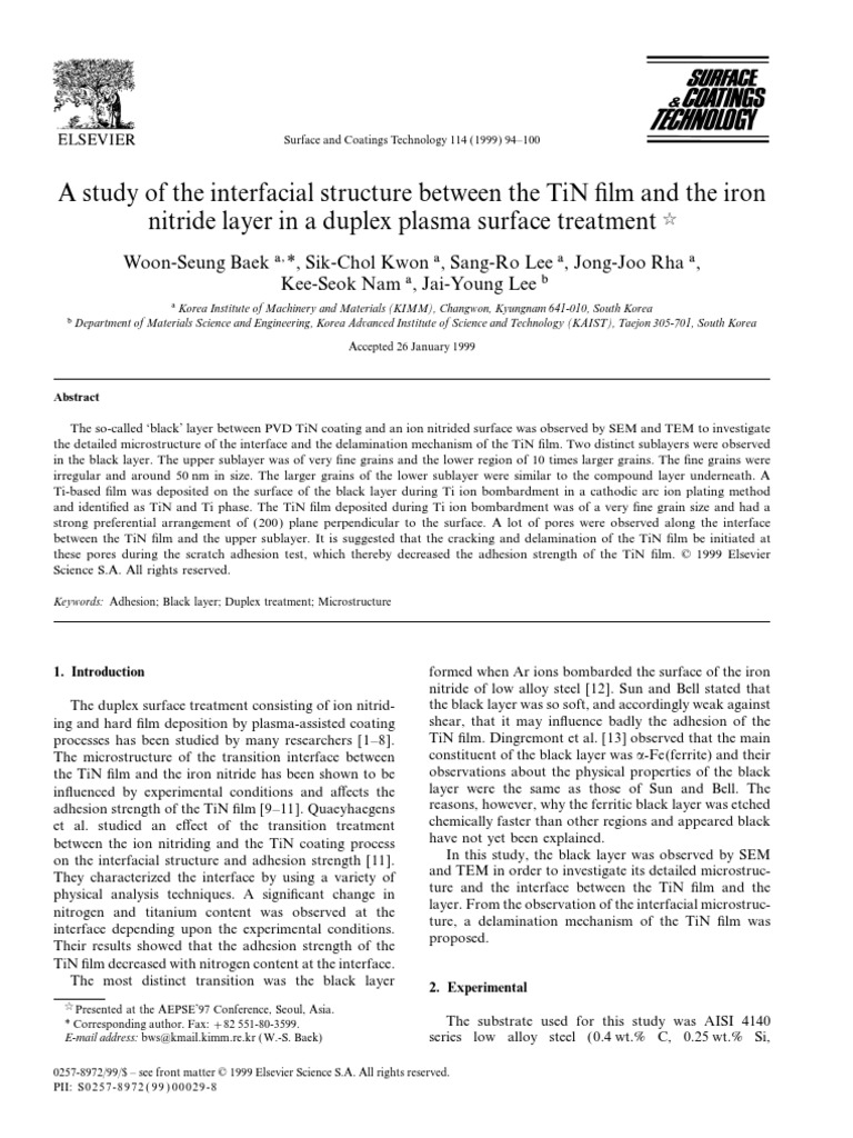 A Study of The Interfacial Structure Between The TiN Film and The Iron PDF Transmission