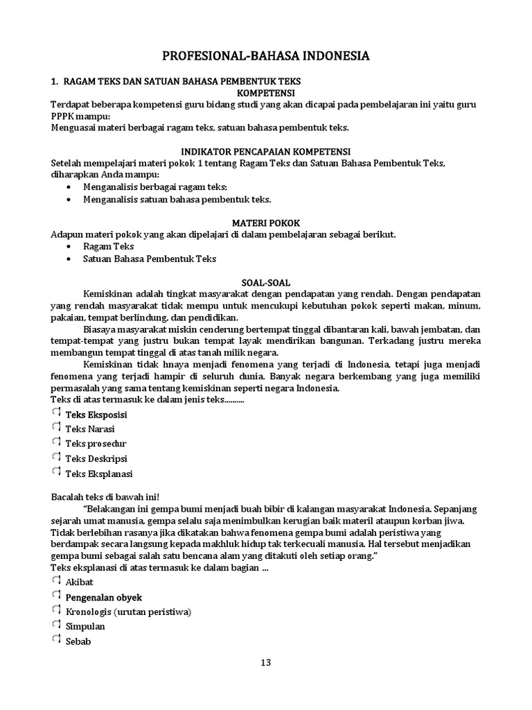 Kumpulan Soal Bahasa Indonesia Pdf