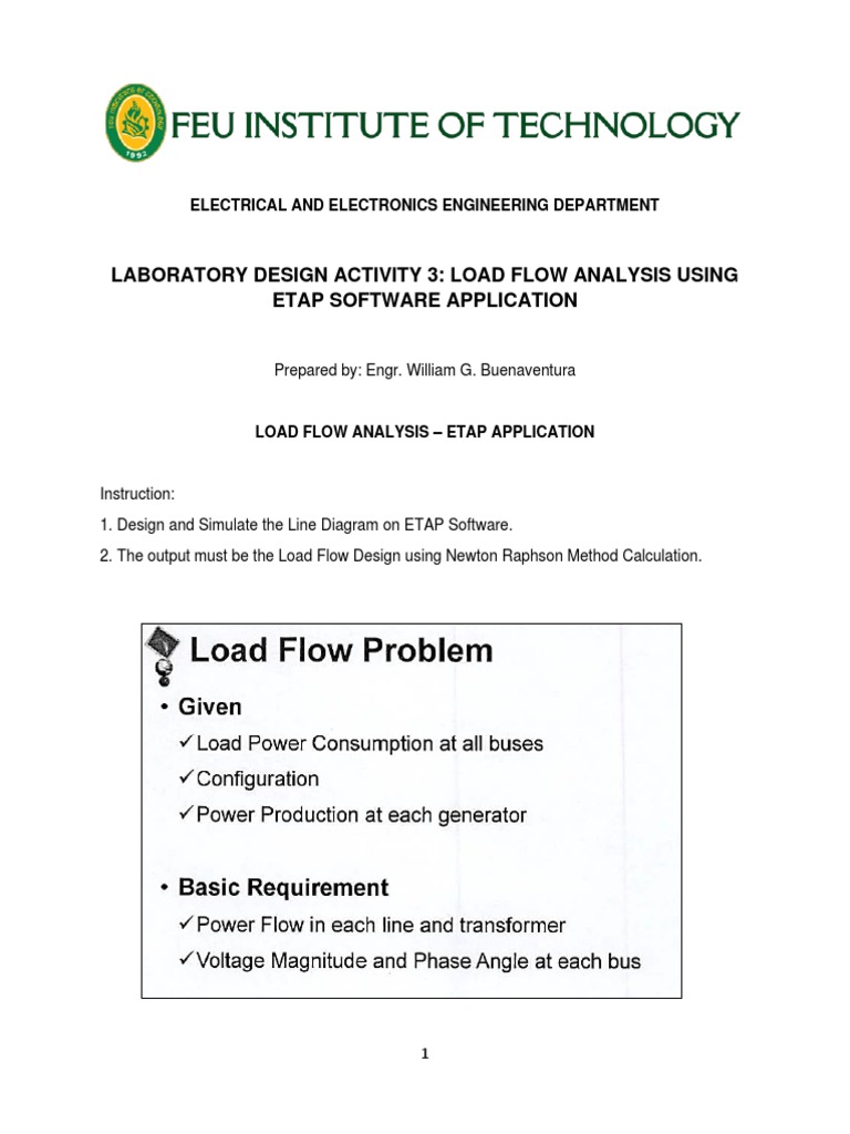 Laboratory Design Activity 3: Load Flow Analysis Using Etap Software ...