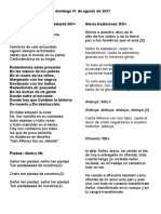 Esquema de Cantos para Domingo 01 de Agosto de 2021