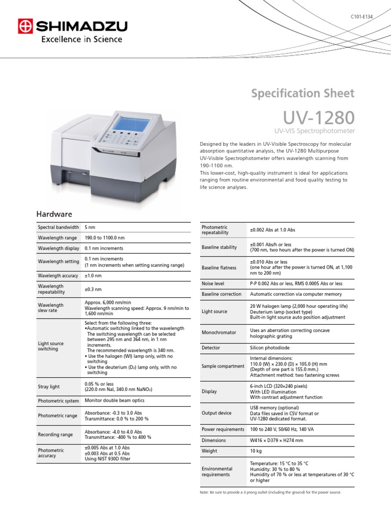 Espectrofotómetro SHIMADZU UV-1280 | PDF | Spectrophotometry