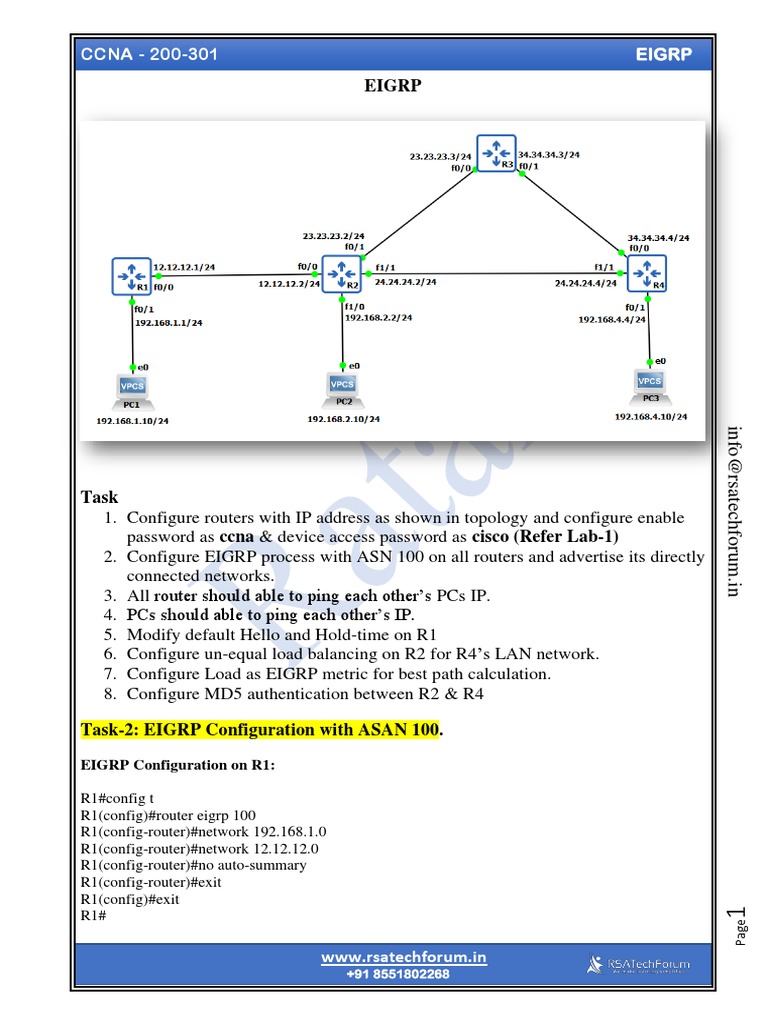 EIGRP Configuration Guide for CCNA 200-301 | PDF | Routing ...