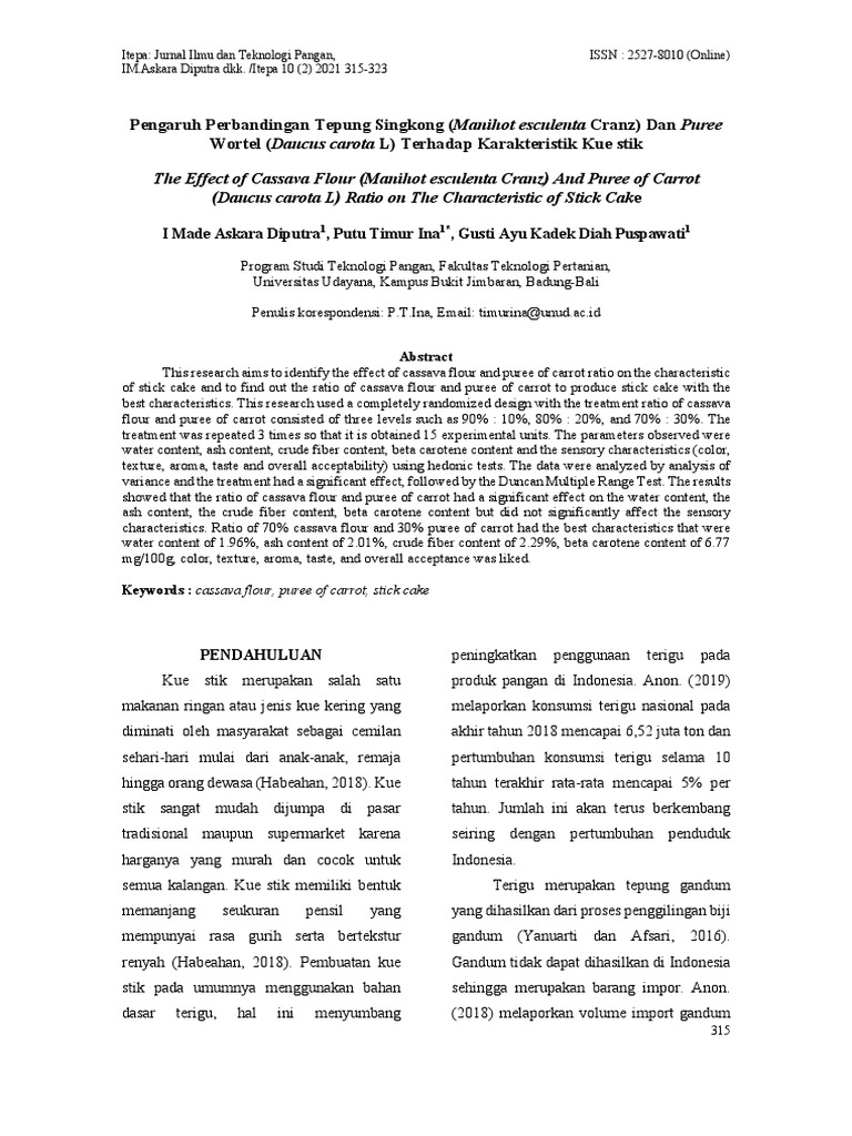 The Effect of Cassava Flour (Manihot Esculenta Cranz) and Puree of ...
