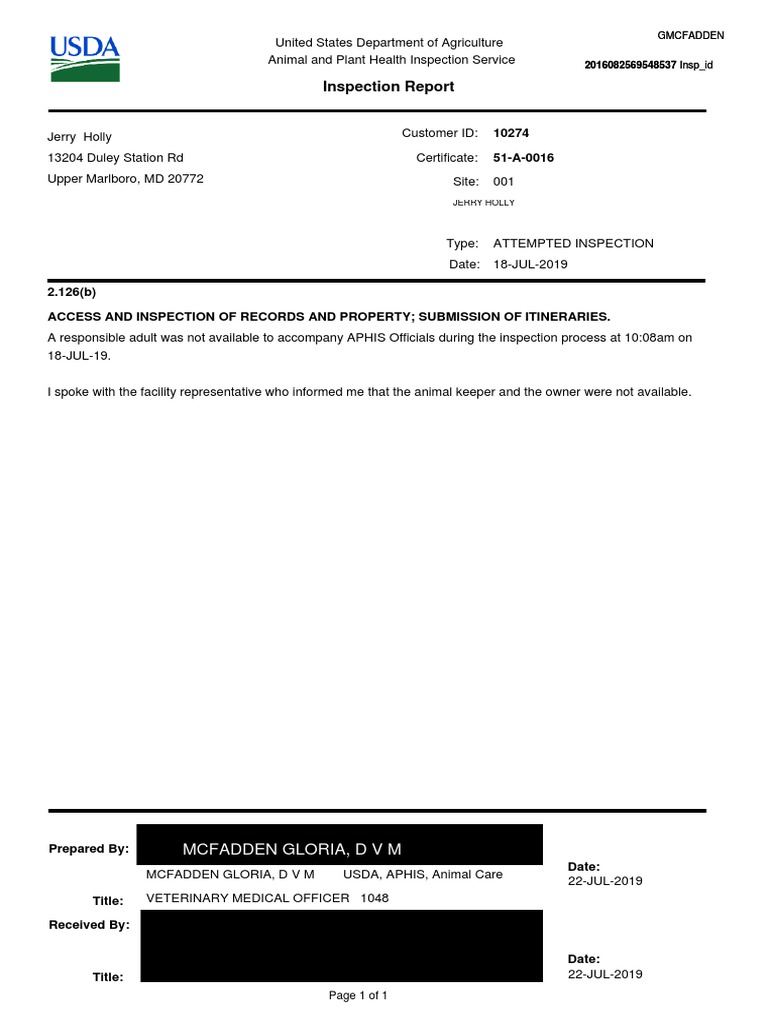 USDA Inspection Report Summary | PDF | United States Department Of ...