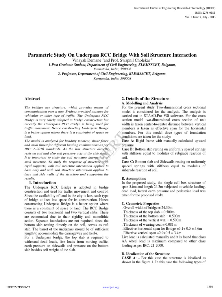 Underpass RCC Bridge Soil Interaction Study | PDF | Bridge | Stiffness