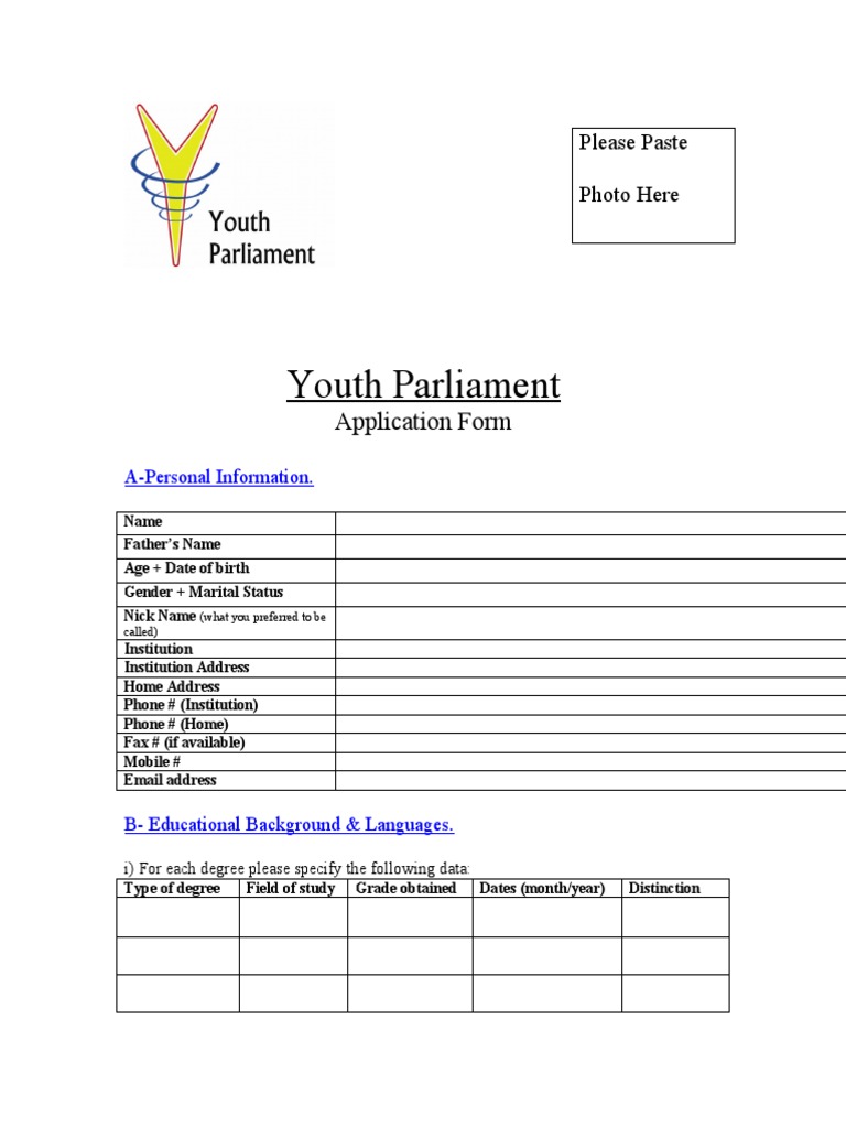 Youth Parliament: Application Form | PDF | Cognition