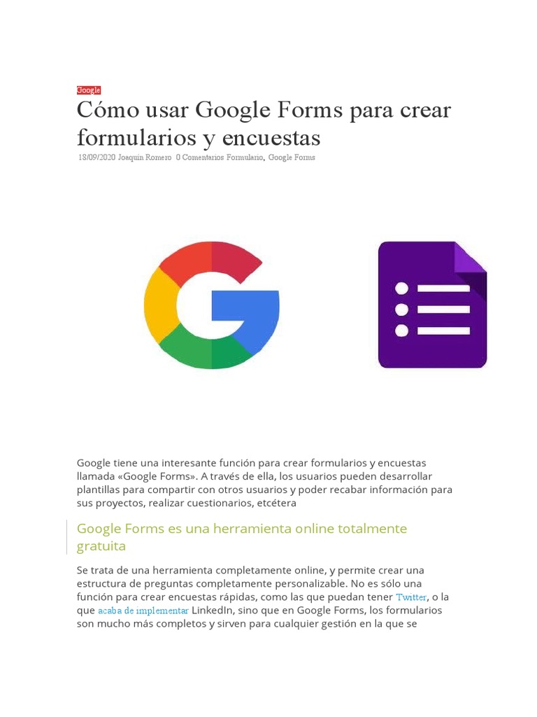 Cómo Usar Google Forms para Crear Formularios y Encuestas: Google Forms ...