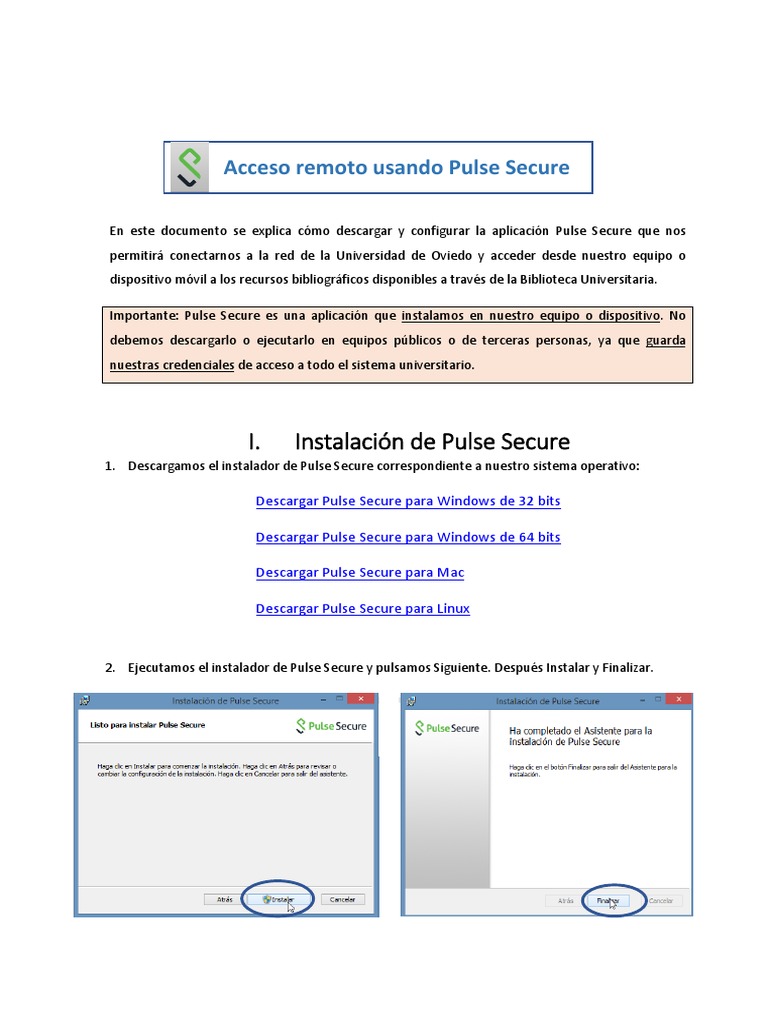 Guía para Descargar y Configurar Pulse Secure | PDF | Software de la ...