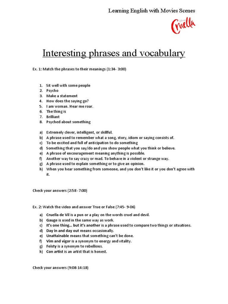 Interesting Phrases and Vocabulary: Learning English With Movies Scenes |  PDF