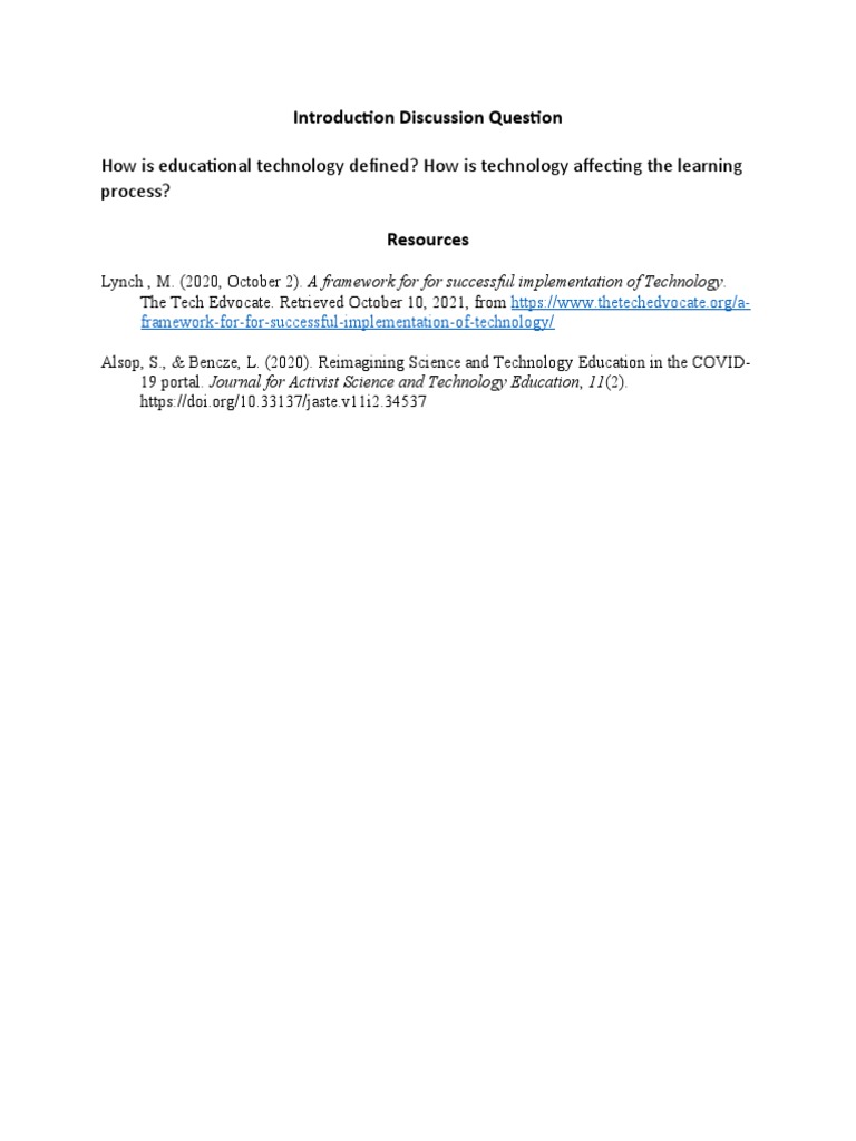 Introduction Discussion Question | PDF