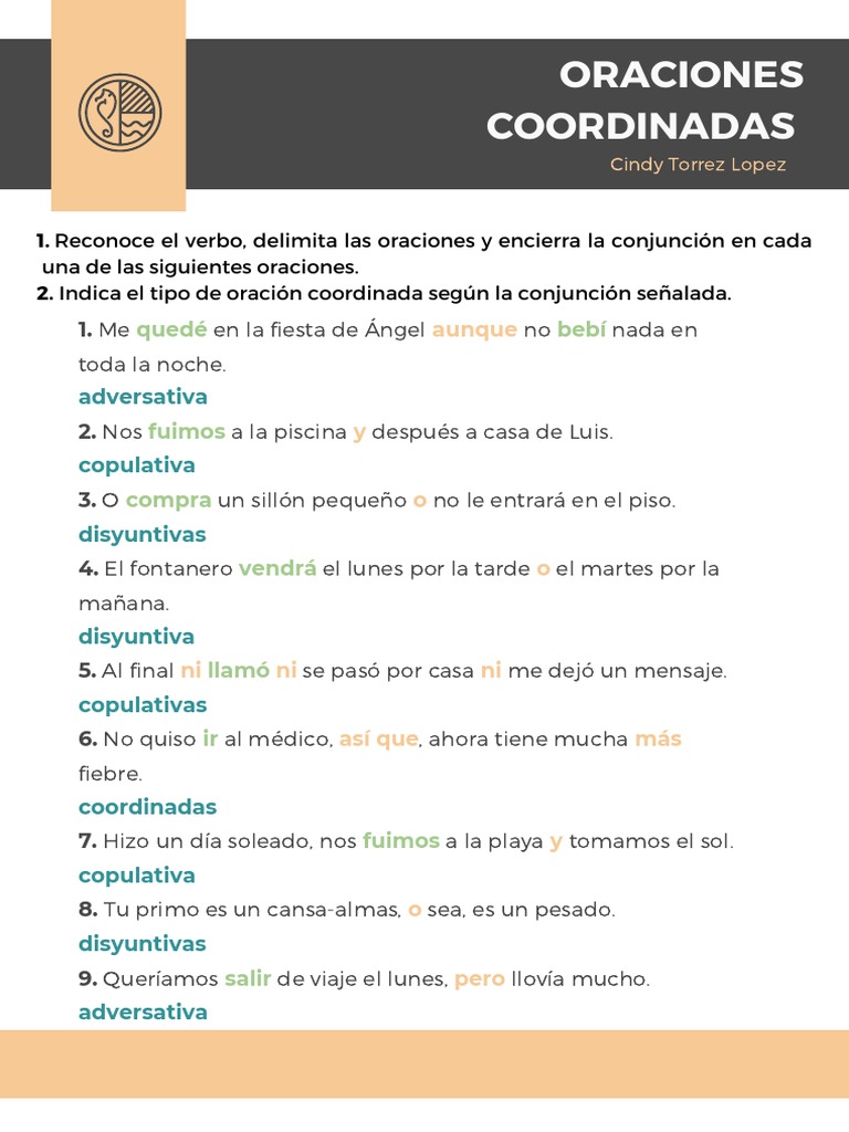 Ejemplos de Oraciones Coordinadas | PDF | Artes del Lenguaje y ...