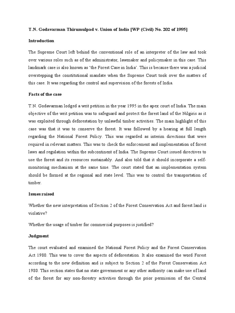 The Forest Case in India A Landmark Case Establishing the Role of the