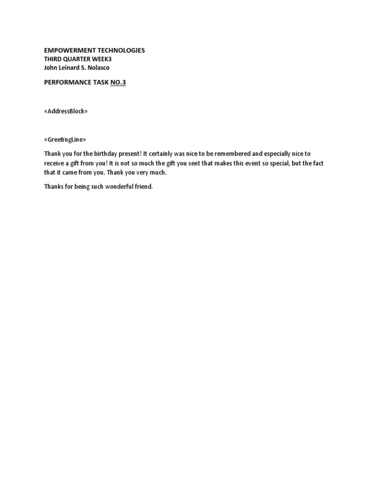 Performance Task 3 and 4 Etechdocx | PDF | Microsoft Word | Computing