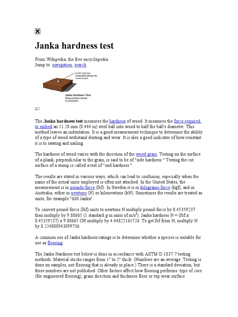 Janka Hardness Test Navigation Search PDF Trees Forest Products
