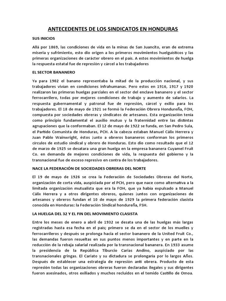 Historia de los sindicatos en Honduras | PDF | Honduras | Sindicato