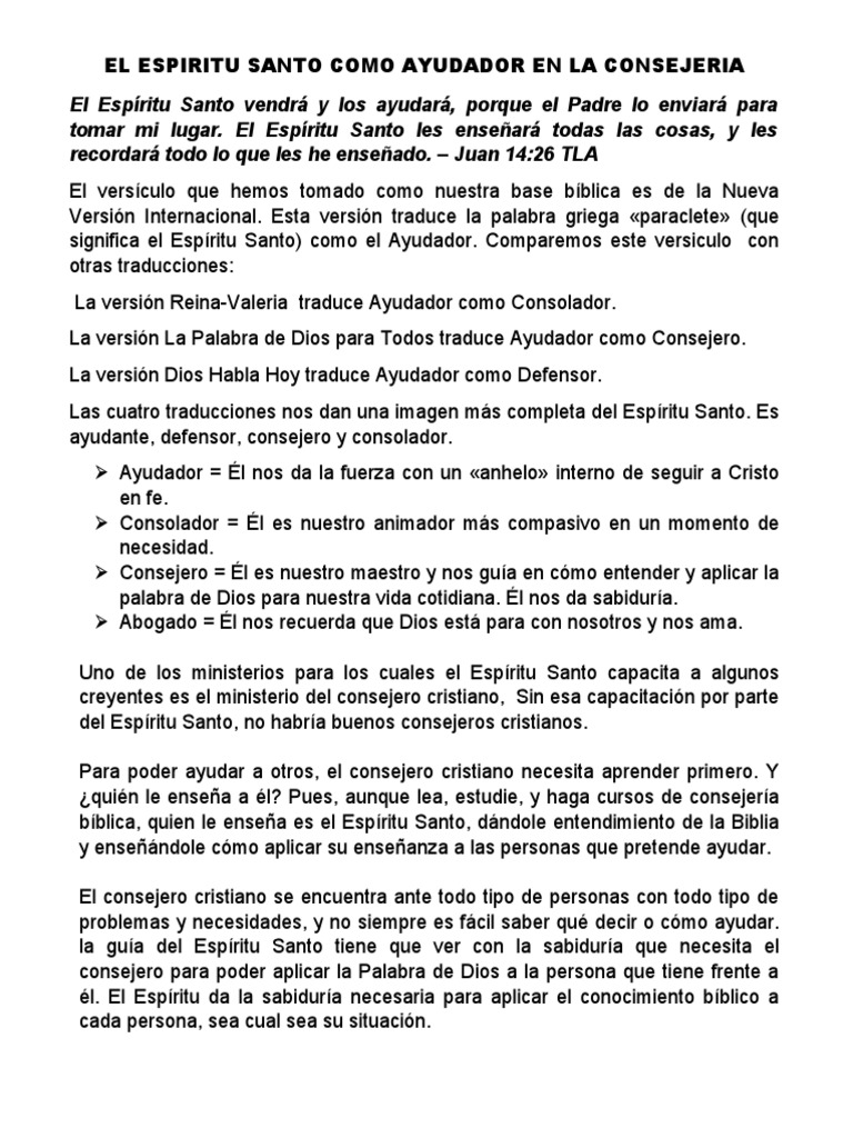 El Espíritu Santo como Ayudador en Consejería | PDF