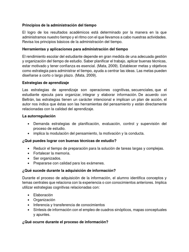 Principios para una gestión efectiva del tiempo | PDF | Aprendizaje ...