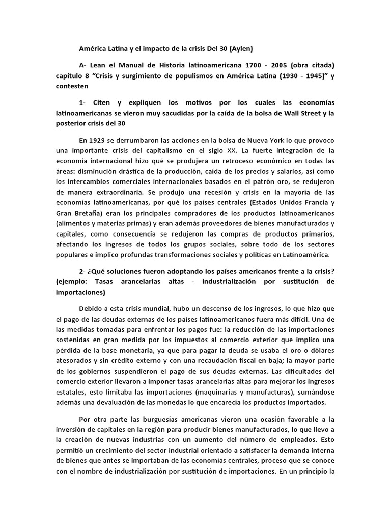 Crisis del 30 y su impacto en América Latina | PDF | America latina ...