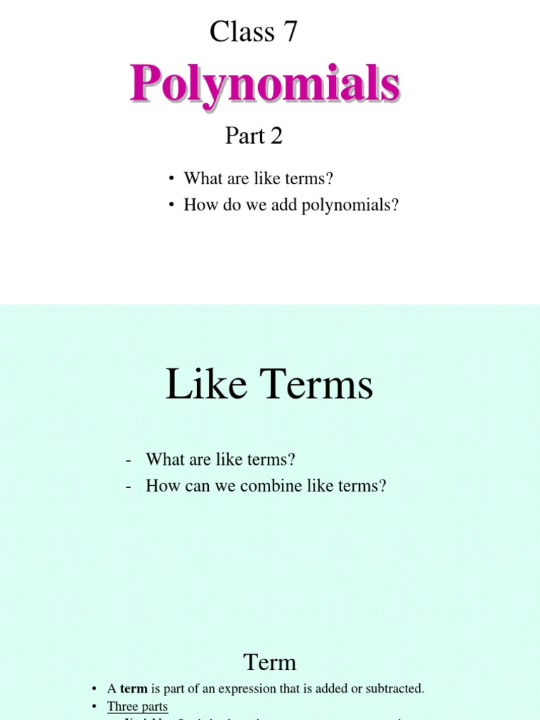 Adding Polynomials for Class 7 | PDF | Area | Polynomial