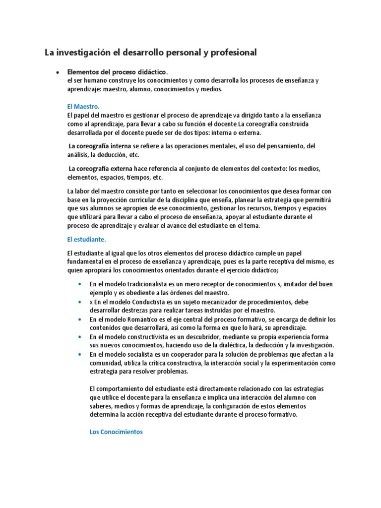 La Investigación El Desarrollo Personal y Profesional | PDF ...