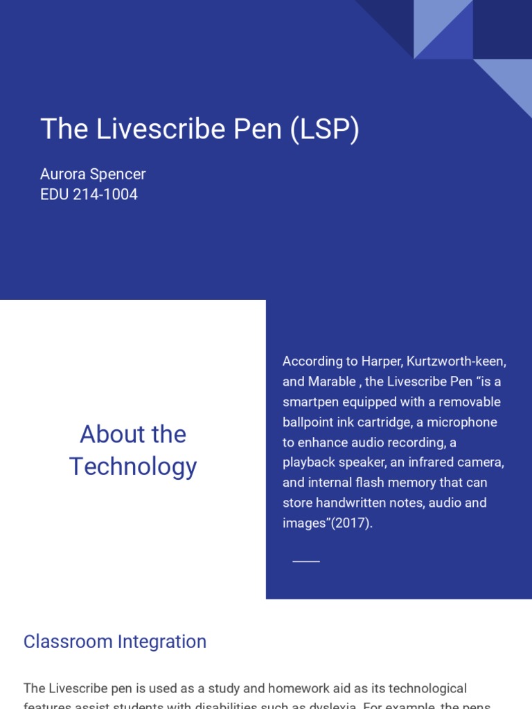 The Livescribe Pen (LSP) Aurora Spencer EDU 2141004 PDF Dyslexia