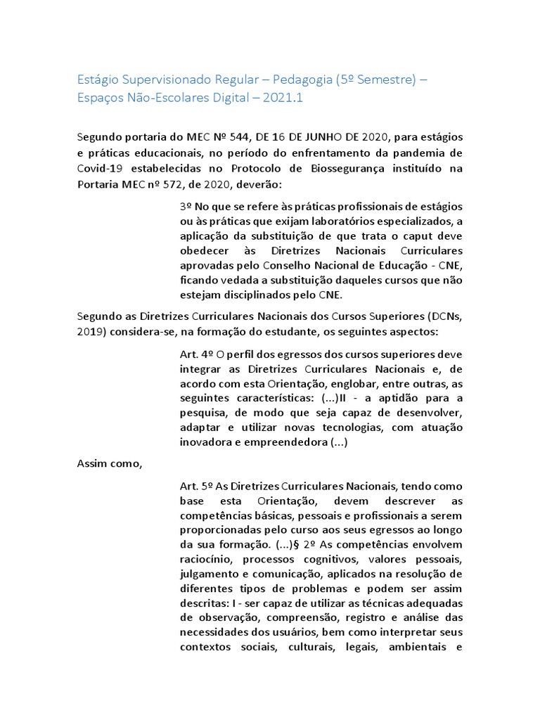 Estágio Supervisionado Regular - Pedagogia - 5º Semestre-V2 2021 | PDF ...