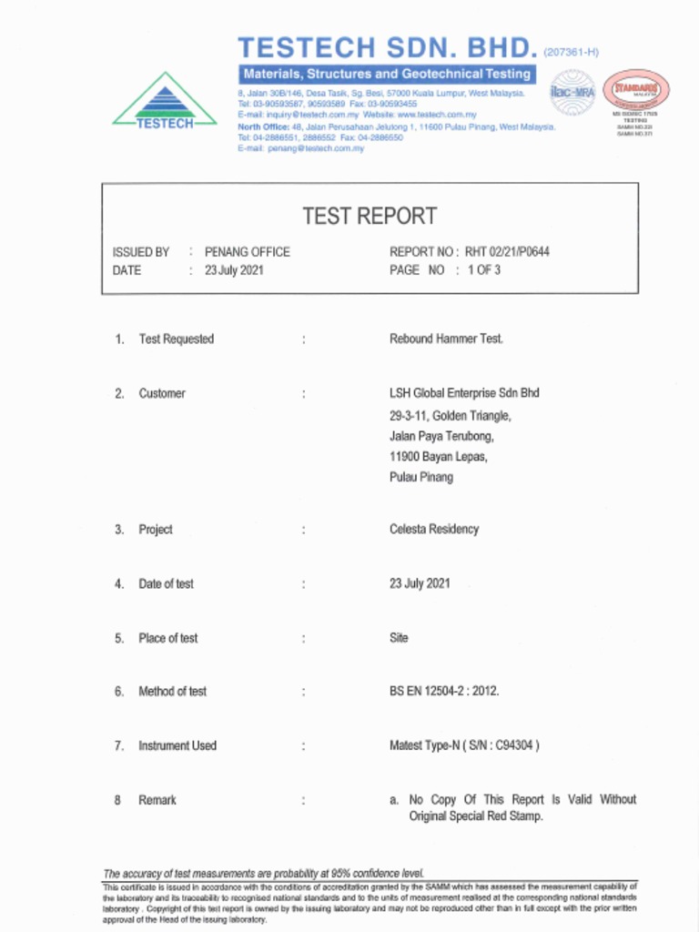 CLT Rebound Hammer Test Report PDF