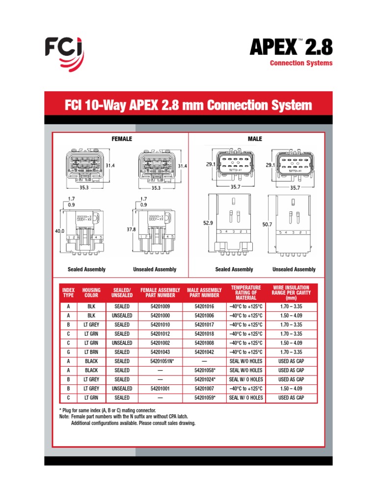 10 Cavity Apex 2.8 Conn-1161343 | PDF | Electrical Connector | Components