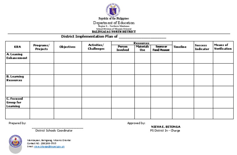 Department of Education: District Implementation Plan of | PDF