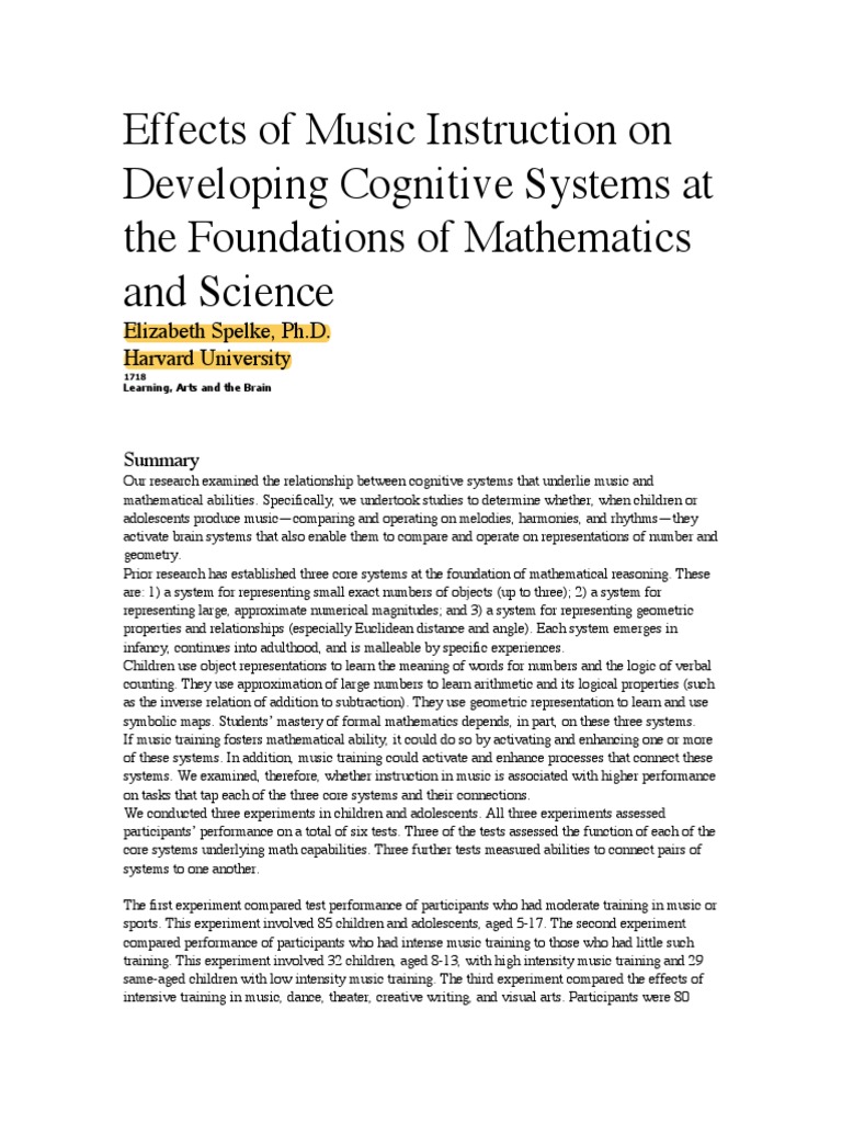 Effects of Music Instruction On Developing Cognitive Systems at The ...