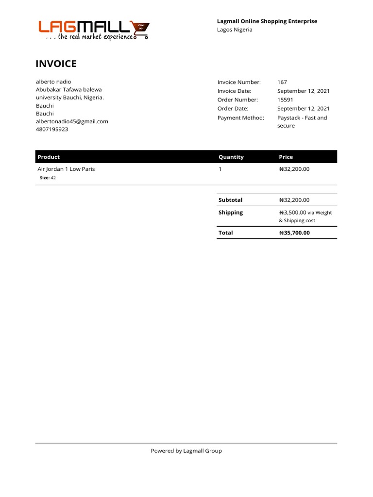 Lagmall Invoice for Air Jordan Purchase | PDF