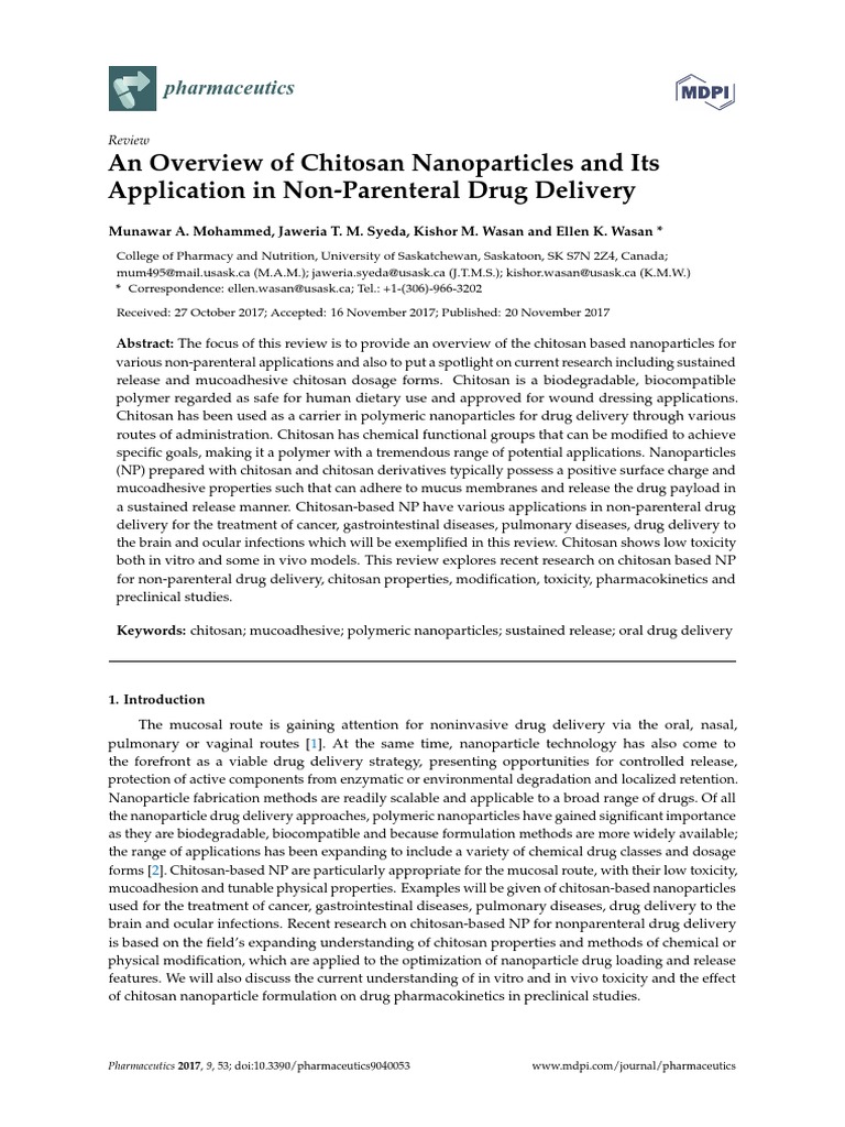 An Overview of Chitosan Nanoparticles and Its Application in Non ...